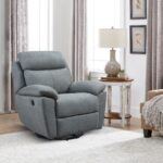 35.43″ X 39.37″ X 39.8″ Grey Green Fabric Glider & Swivel Power Recliner with USB port