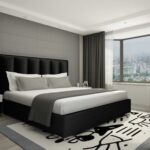 55 X 72 X 87 Black Velvet Upholstered Bed Queen