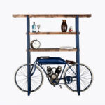 Blue Metal Mango Wood Cycle Book Shelf Bar Counter