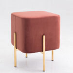 Square Modern Copper Upholstered Ottoman with Gold legs