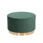 Round Modern Green Velvet Fabric Upholstered  Ottoman with Gold Stainless Steel Base