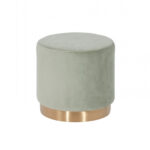 Round Modern Grey Velvet Ottoman with Gold Base