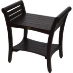 Contemporary Teak Shower bench with Handles in Dark Brown
