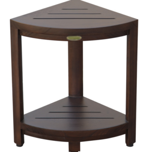 Compact Rectangular Teak Shower or Outdoor Bench with Shelf in Brown Finish