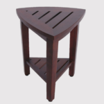 Compact Teak Corner Shower  Outdoor Bench with Shelf in Brown Finish