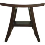 Compact Curvilinear Teak Shower or Outdoor Bench with Shelf in Brown Finish