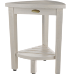 Compact Teak Corner Shower Stool with Shelf in Whitewash Finish