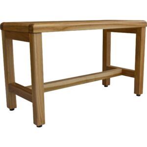 Compact Rectangular Teak Shower or Outdoor Bench with Shelf in Brown Finish