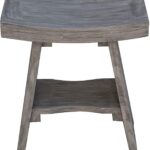 Contemporary Teak Shower or Bench with Shelf in Gray Finish