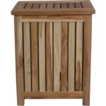 Compact Teak Laundy Storage with Removable Bag in Natural Finish