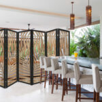 3 Panel Room Divider with Tropical Leaf Design