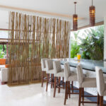 Single Panel Room Divider with Bamboo Branches Design