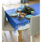 104″ Merry Christmas Printed Rectangle Tablecloth in Blue