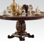 Round Wooden top Dining table with Single Carved Pedestal