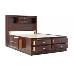 Contemporary Walnut Finish Twin over Full Bunk Bed with Storage