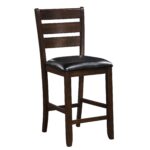 Set of 2 41′ Dark Wood Finish and Black Faux Leather Ladder Back Counter Height Chairs