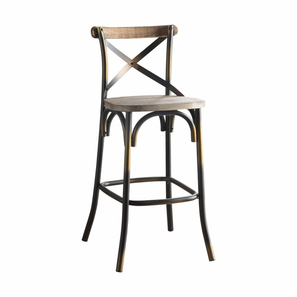 43′ High Back Antiqued Copper and Oak Finish Bar Chair