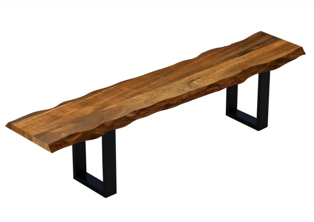 55″ Live Edge Acacia Wood Bench with Black Metal Legs