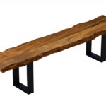 55″ Live Edge Acacia Wood Bench with Black Metal Legs