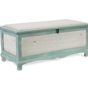 Rectangular Cream Fabric Bench with Covered Storage