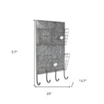 Gray Metal Organizer with 3 Storage Pockets and 4 bottom Hooks