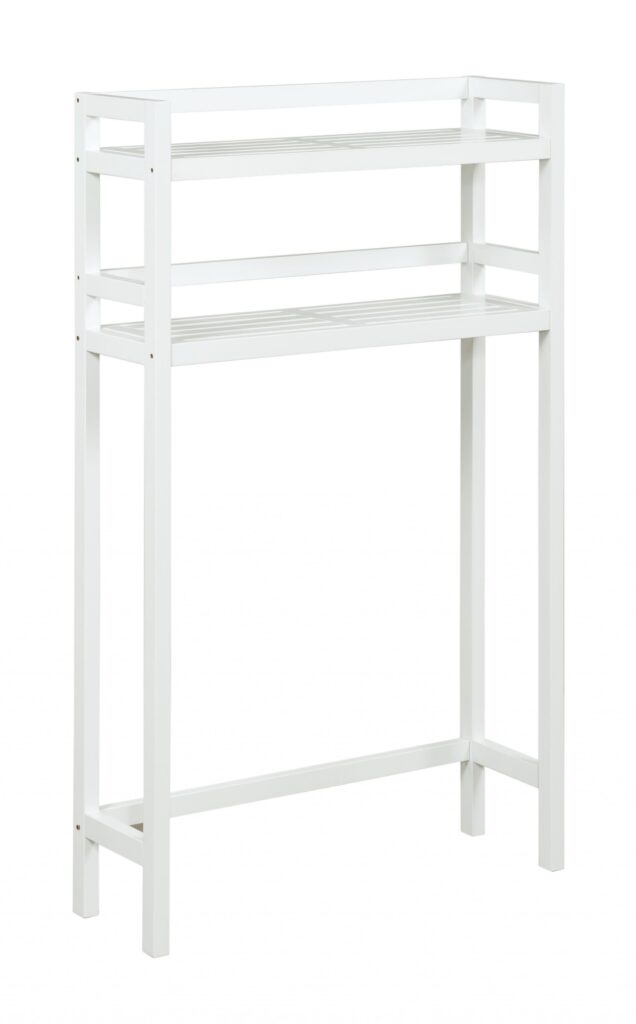 48″ White Finish 2 Tier Solid Wood Over Toilet Organizer