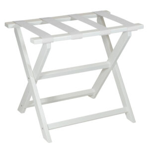 Earth Friendly White Folding Luggage Rack with Navy Straps