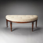 Classic Ivory and Golden Brown Crescent Shaped Bench
