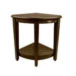 Curvilinear Dark Brown Teak 18″ Corner Shower Bench with Shelf