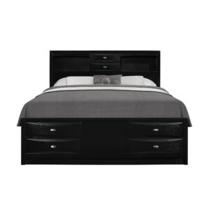 Black Upholstered Twin Platform Bed with Nightstand