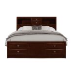New Merlot veneer King Bed with bookcase headboard  10 drawers