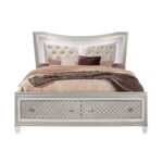 Champagne tone Queen Bed with padded headboard  LED lightning  2 drawer