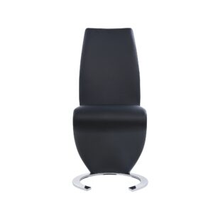 Natural Walnut and Black Faux Leather Metal Dining Chair