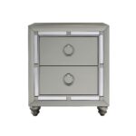 Silver Champagne Tone Nightstand with 2 Drawer  Mirror Trim Accent