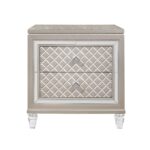 Champagne Toned Nightstand with Tapered Acrylic Legs and 2 Drawers