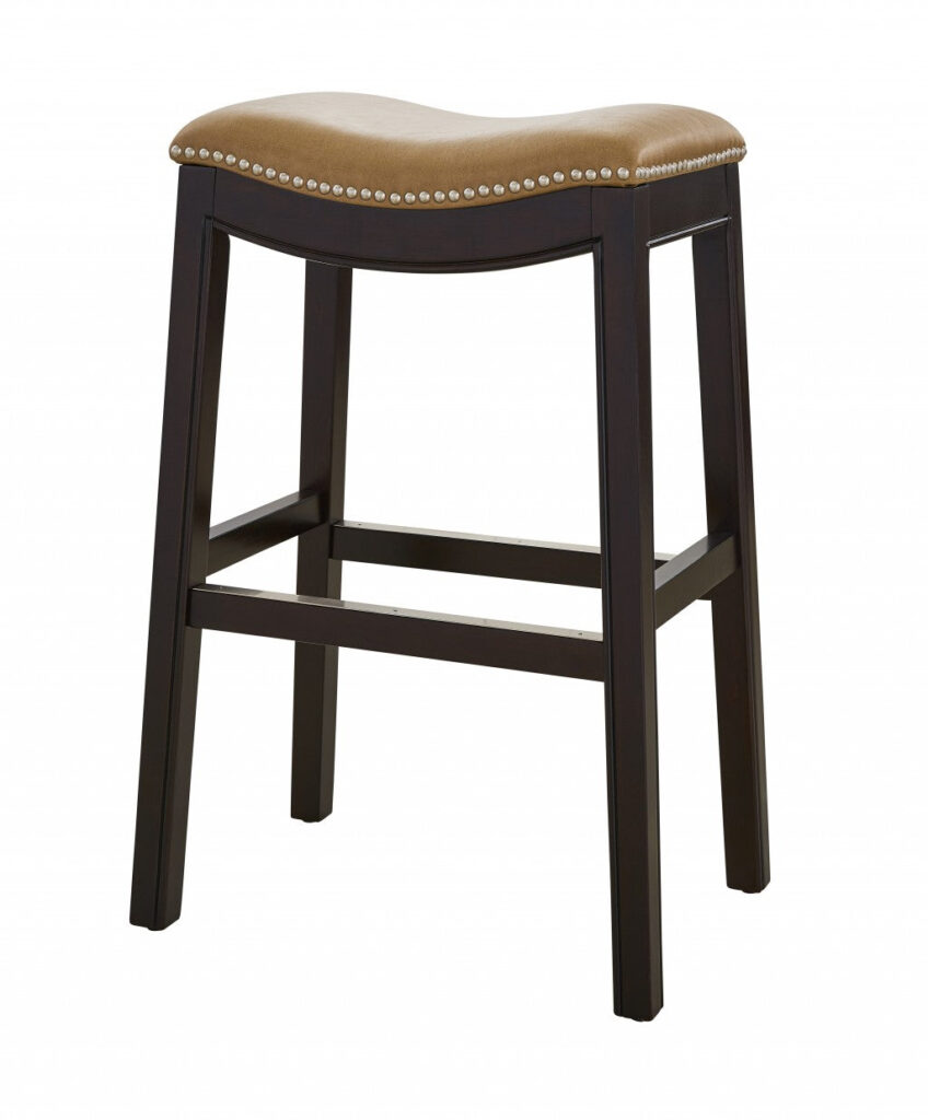 30″ Espresso and Carmel Saddle Style Counter Height Bar Stool