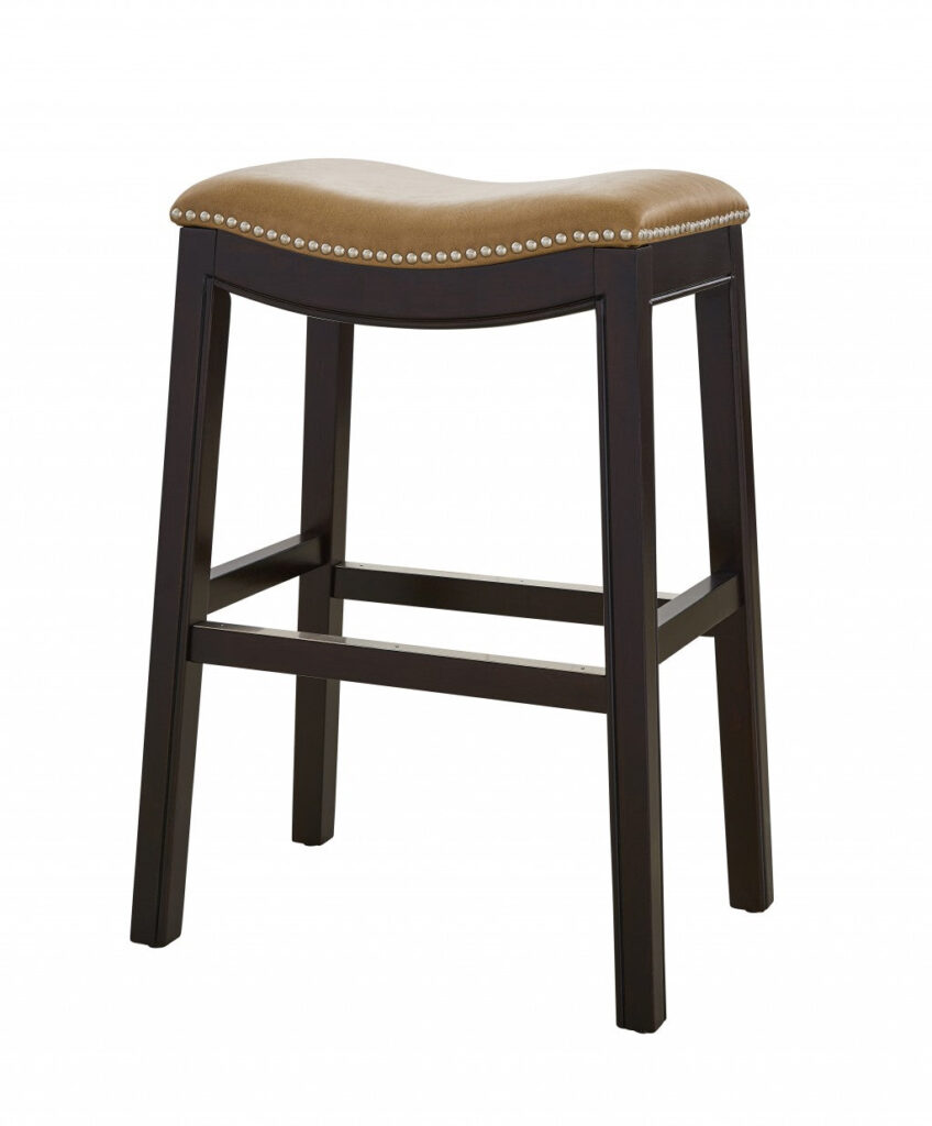 25″ Espresso and Carmel Saddle Style Counter Height Bar Stool