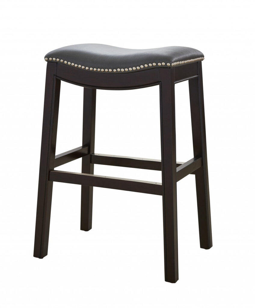 25″ Espresso and Gray Saddle Style Counter Height Bar Stool