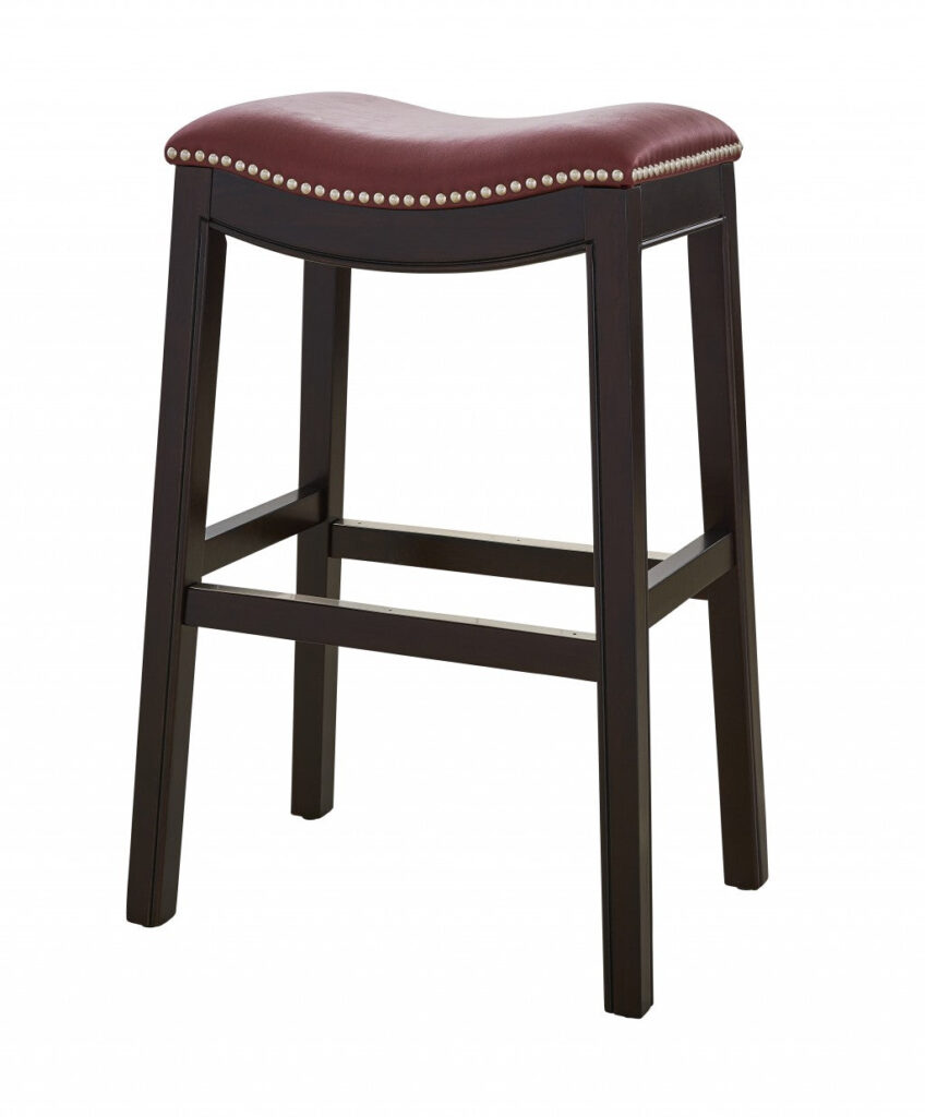 30″ Espresso and Red Saddle Style Counter Height Bar Stool