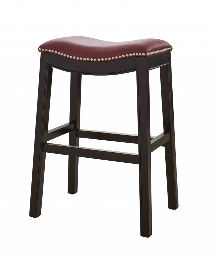 25″ Espresso and Red Saddle Style Counter Height Bar Stool