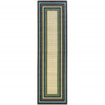 8′ Ivory Mediterranean Blue and Lime Border Indoor Outdoor Runner Rug
