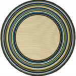 7′ Round Ivory Mediterranean Blue and Lime Border Indoor Outdoor Area Rug