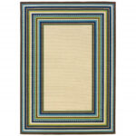 9′ x 13 Ivory Mediterranean Blue and Lime Border Indoor Outdoor Area Rug