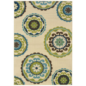 10'x13' Blue Orange Floral Lattice Indoor Outdoor Area Rug