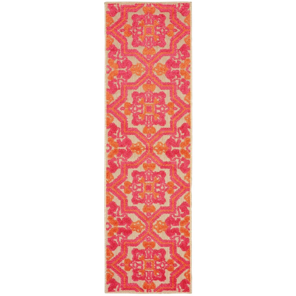 8′ Pink and Orange Medallion Indoor Outdoor Runner Rug