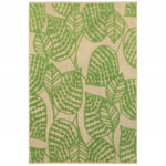 9′ x 12′ Sand and Lime Green Leaves Indoor Outdoor Area Rug