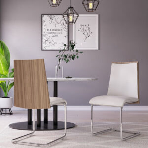 Set of 2 Light Taupe Faux Leather  Metal Dining Chairs