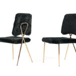 Set of 2 Glam Modern Black Faux Fur Dining Chairs