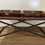 Modern Black Iron X Leg Wood Tray Coffee Table