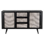 63″ Modern Rustic Black and Rattan Buffet Server